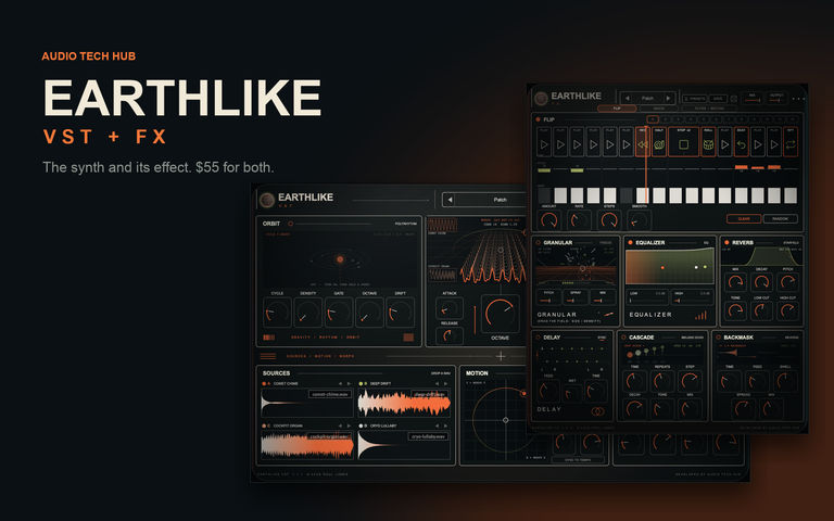 EARTHLIKE VST + FX Set by Audio Tech Hub: the morphing synth and its loop-flipping effect, VST3 / AU